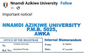 UNIZIK announces penalty on late payment of school fees
