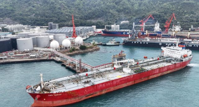 An-aerial-photo-shows-a-tanker-moored-at-Tsing-Yi-port-in-Hong-Kong-on-March-17-2026.-Photo-by-Pet
