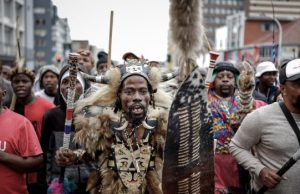 Xenophobia: South Africa Suffers Labour Drought After Migrants’ Exodus Members-of-the-Zulu-regiment-known-as-the-‘Amabutho-chant-slogans-as-they-march-during-a-demonstrat (1)
