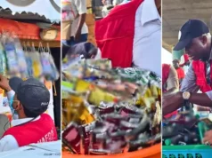 NAFDAC Begins Nationwide Crackdown On Alcoholic Drinks In Sachets, Small PET Bottles NAFDAC-officials-in-market-area-carrying-out-the-sachet-and-pet-bottles-ban-1