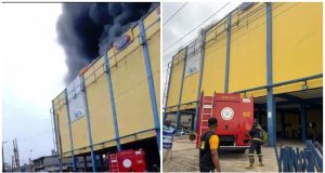 PHOTOS: Fire Guts Section Of Justrite Superstore Building In Akowonjo Area Of Lagos akonwonjo