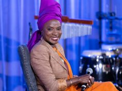 Angelique Kidjo To Become First African Musician To Get Hollywood Star Angelique Kidjo speaks on stage during An Evening With Angelique Kidjo at Grammy Museum on August 17