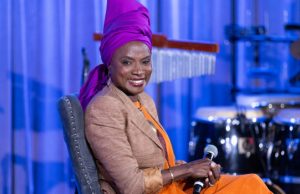 Angelique Kidjo To Become First African Musician To Get Hollywood Star Angelique Kidjo speaks on stage during An Evening With Angelique Kidjo at Grammy Museum on August 17