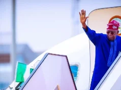 Tinubu Begins Three-Week Vacation In Europe President-Bola-Tinubu-waving-on-an-airplane