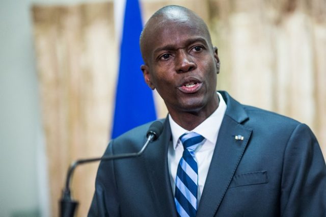(FILES) In this file photo former Haitian President Jovenel Moise speaks at the swearing in ceremony for Prime Minister Jack Guy Lafontant at the National Palace in Port-au-Prince on February 24, 2017. - The assassins on July 7, 2021 of Haiti's president were "professional" mercenaries who disguised themselves as US agents and may have already left the country, Haiti's ambassador to the United States said. "It was a well-orchestrated attack and those were professionals," Ambassador Bocchit Edmond told reporters. "We have a video and we believe that those are mercenaries." (Photo by Pierre Michel Jean / AFP)
